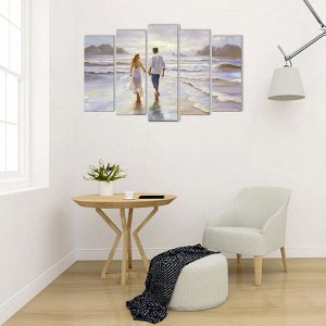 Модульная картина на подрамнике "Влюблённые на берегу" 2-25х64, 2-25х71,1-25х80 125*80 см