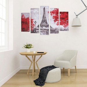 Модульная картина "Нарисованный Париж" (2-23х52; 2-24х70; 1-24х80) 120х80см