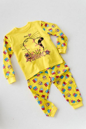 Пижама детская из футера Мяу желтый