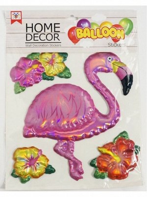 Наклейка объемная Фламинго цветы пластик упаковка 305 х 315 мм