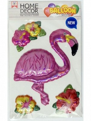 Наклейка объемная Фламинго цветы пластик упаковка 150 х 210 мм