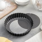 Форма для выпечки «Жаклин.Рифлёный круг», 13,5 см, съёмное дно, антипригарное покрытие, цвет чёрный