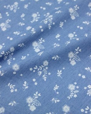 Джинсовая ткань "Веточки-цветочки на голубой джинсе", ш.1.45м, хлопок-85%, п/э-15%, 140гр/м.кв
