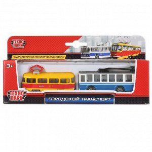 SB-15-06-WB(MIX) Набор машинок Технопарк Городской транспорт Троллейбус 7,5 см и Трамвай 7,5 см