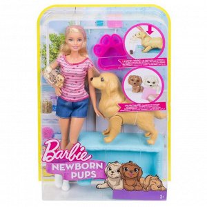 Игровой набор Mattel Barbie Семья Barbie Кукла и собака с новорожденными щенками3