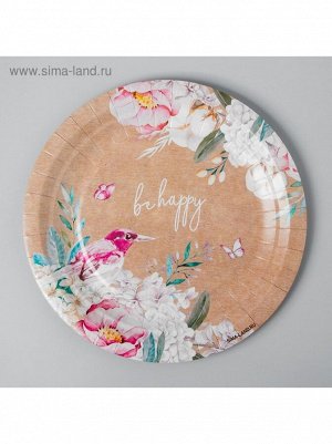 Тарелка бумага 10 шт 18 см крафт однослойная Flowers