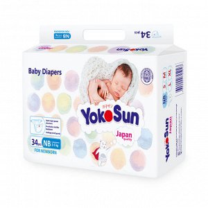 YokoSun Детские одноразовые подгузники с маркировкой размер NB (2-5кг) 34 шт 5043