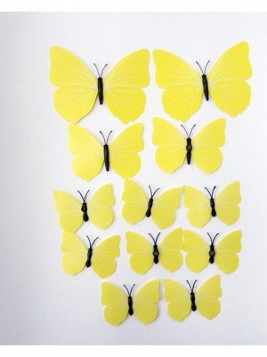 Бабочка на магните набор 12 шт пластик цвет желтый