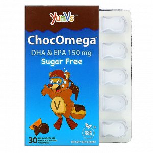 YumV&#x27 - s, ChocOmega, DHA & EPA, Milk Chocolate Orange Flavored, Sugar Free, 150 mg, 30 Chewables