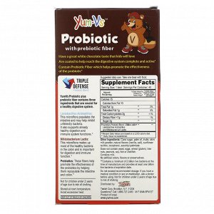 YumV&#039;s, Пробиотик с пребиотической клетчаткой, со вкусом белого шоколада, 40 мишек
