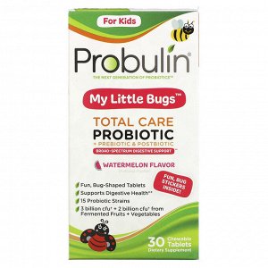 Probulin, для детей, My Little Bugs, пробиотик Total Care + пребиотик и постбиотик, арбуз, 30 жевательных таблеток