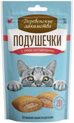 Деревенские лакомства Подушечки с пюре из говядины для кошек 30гр