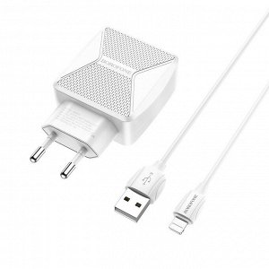 Сетевой адаптер питания BOROFONE BA45A 2USB 2.4A + кабель Lightning (белый)