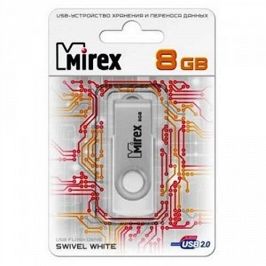USB карта памяти 8ГБ Mirex Swivel White (13600-FMUSWT08)