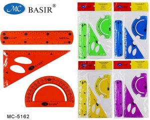 Набор геометрический гибкий (цветные, 3 предмета: транспортир, треугольник, линейка 15 см.) МС-5162 Basir