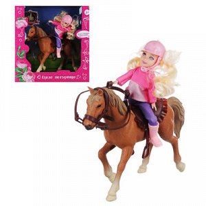 ИГРОЛЕНД Кукла шарнирная в виде наездницы с лошадкой, ПВХ, РР, 23,3x10x23,5см