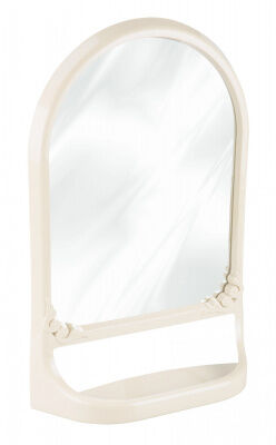 Зеркало Зеркало с полкой (беж.) Зеркало имеет необычную форму -  прямоугольную у основания и овальную в верхней части. Конструкция зеркала имеет полку, что позволяет разместить на ней ванные и другие 