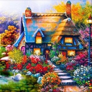 Алмазная мозаика "дом с прекрасным садом" 20*20 см