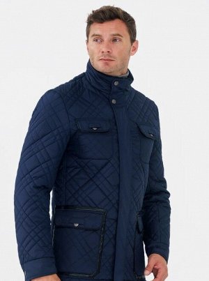 Мужская текстильная куртка на синтепоне с отделкой искусственной кожей и трикотажем