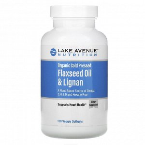 Lake Avenue Nutrition, органическое льняное масло холодного отжима с лигнанами, без гексана, 120 вегетарианских капсул