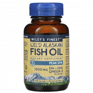 Wiley's Finest, жир диких аляскинских рыб, Peak ЭПК, 1000 мг, 30 рыбных капсул