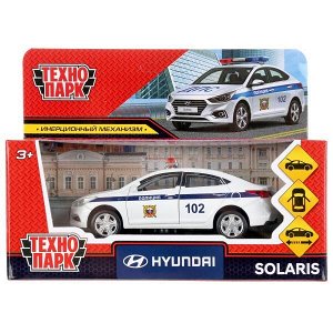 SOLARIS2-12POL-WH Машина металл "hyundai solaris полиция" 12см, откр.двери, инерц, белый в кор. Технопарк в кор.2*36шт