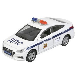 SOLARIS2-12POL-WH Машина металл "hyundai solaris полиция" 12см, откр.двери, инерц, белый в кор. Технопарк в кор.2*36шт