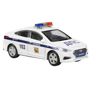 SOLARIS2-12POL-WH Машина металл "hyundai solaris полиция" 12см, откр.двери, инерц, белый в кор. Технопарк в кор.2*36шт