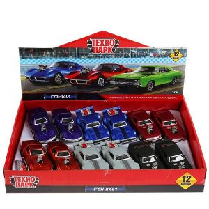 MUSCLE-12DB12-MIX Машина металл "muscle car" 12см, открыв. двери, инерц, ассорти, в дисплее Технопаркуп-12шт в кор.6уп