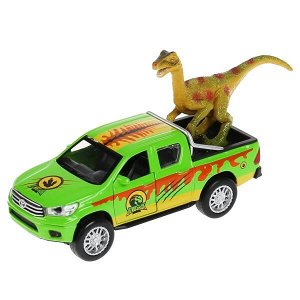 HILUX-12-DINO Машина металл "toyota hilux сафари" 12см,откр.двери,инерц, с динозавром в кор. Технопарк в кор2*36шт