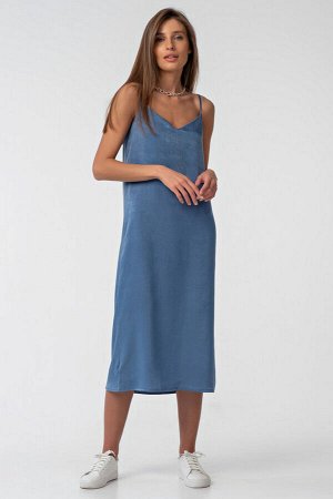 Платье-комбинация шелковое миди на подкладке индиго