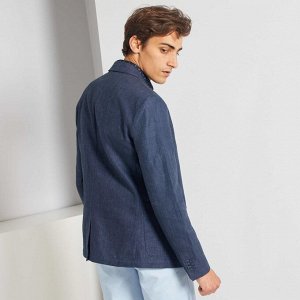 Зауженный пиджак из льна и хлопка - синий