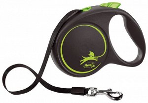flexi рулетка Black Design M (до 25 кг) 5 м лента черный/зеленый