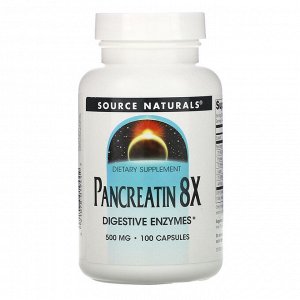 Source Naturals, Панкреатин 8Х, 500 мг, 100 капсул