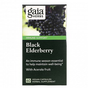 Gaia Herbs, черная бузина с фруктами ацеролы, 60 веганских капсул