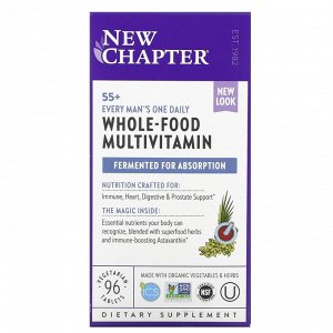 New Chapter, 55+ Every Man's One Daily, мультивитаминная добавка из цельных продуктов для мужчин старше 55 лет, 96 вегетарианских капсул