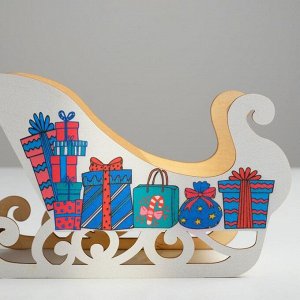 Кашпо новогоднее "Сани", с декором подарки, 23 х 10 х 14 см
