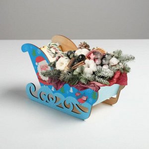 Кашпо новогоднее "Сани", с декором мороз, 23 х 10 х 14 см