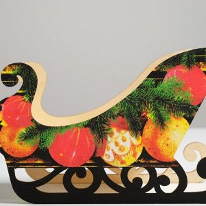 Кашпо новогоднее "Сани", с декором игрушки, 23 х 10 х 14 см