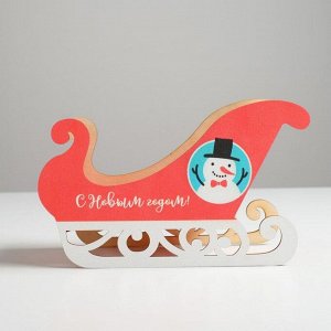 Кашпо новогоднее "Сани", с декором снеговик, 23 х 10 х 14 см