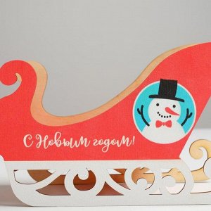 Кашпо новогоднее "Сани", с декором снеговик, 23 х 10 х 14 см