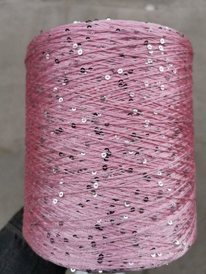 Пряжа бледно-розовый с пайетками серебро