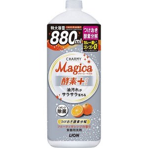 LION Средство для мытья посуды "Charmy Magica+" (концентрированное, аромат фруктово-апельсиновый) 880 мл, флакон с крышкой / 8