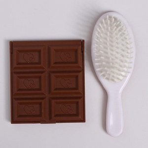 Подарочный набор «Молочный шоколад», 2 предмета: зеркало, массажная расчёска, цвет разноцветный