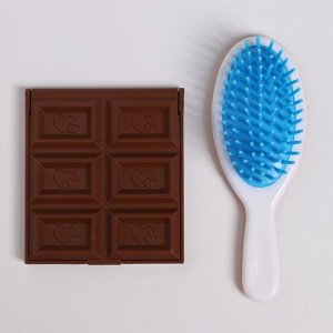 Подарочный набор «Молочный шоколад», 2 предмета: зеркало, массажная расчёска, цвет разноцветный