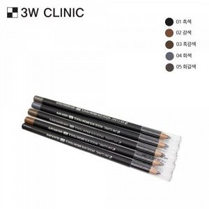 3w clinic Карандаш для бровей, деревянный, черный (eyebrow pencil BLACK 01), ,