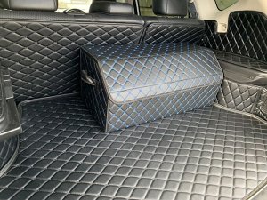 Органайзер L Большой Эко Кожа в багажник авто Черный с синей строчкой Akuma