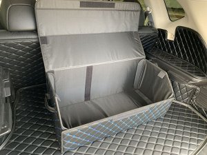 Органайзер L Большой Эко Кожа в багажник авто Черный с синей строчкой Akuma