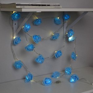 Гирлянда «Нить» 5 м с насадками «Розы синие», IP20, прозрачная нить, 20 LED, свечение тёплое белое, 220 В