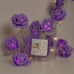 Гирлянда «Нить» 5 м с насадками «Розы фиолетовые», IP20, прозрачная нить, 20 LED, свечение теплое белое, 220 В